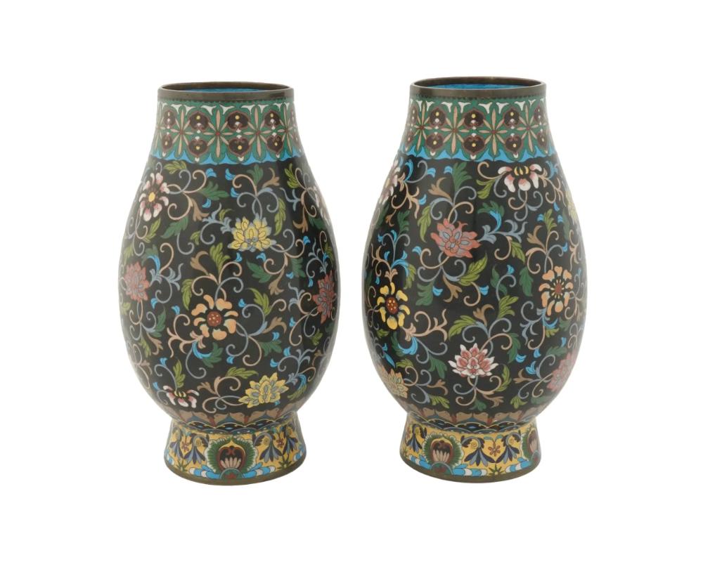 Cloissoné Antique Meiji Era Japanese Cloisonne Enamel Vases For Sale