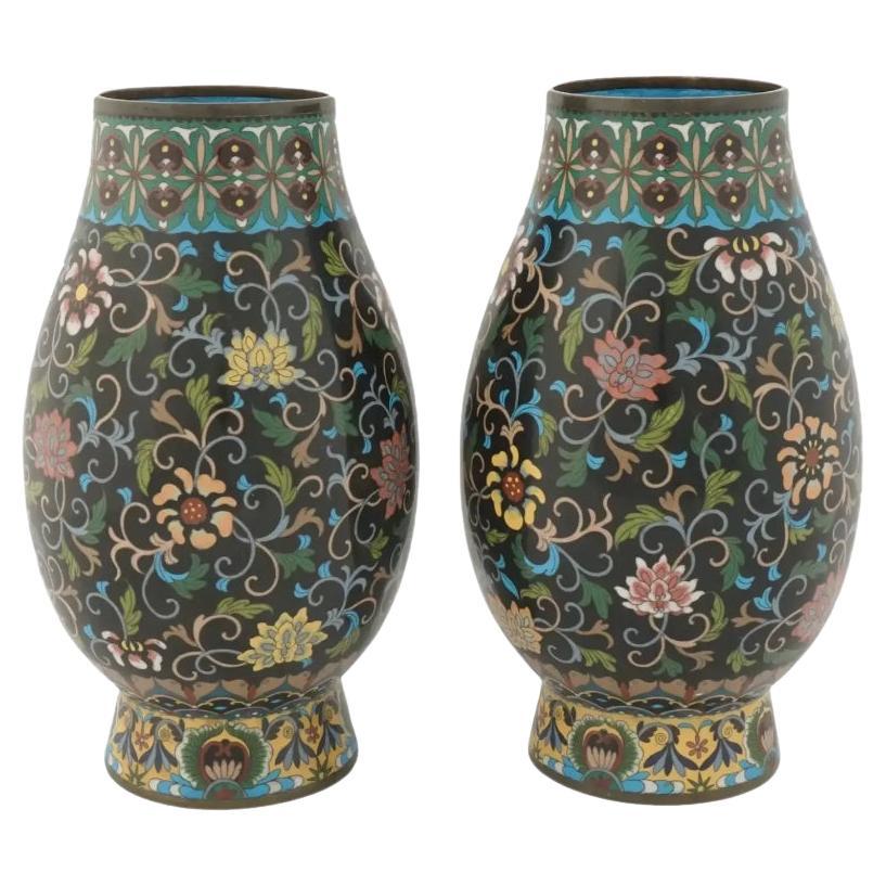 Antique Meiji Era Japanese Cloisonne Enamel Vases