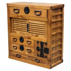 Used Meiji Era Japanese Kansai Style Cypress and Cedar Merchant's Tansu Chest