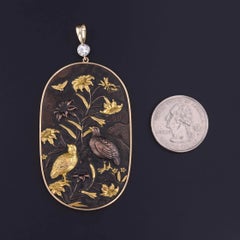 Antique Meiji Era Shakudo Pendant of 14K Gold and 0.50ct Diamond
