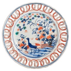 Antique Meiji Imari Style Porcelain Plate with Reticulated Rim, Ca 1900