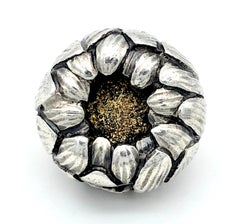 Antique Meiji Japan Chrysanthemum Flower Silver Gilding Button