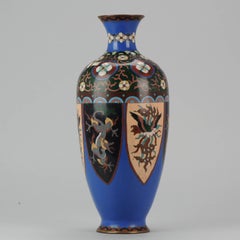 Antique Meiji Japanese Bronze Cloisonne Vase Cranes Glaze Vase Japan