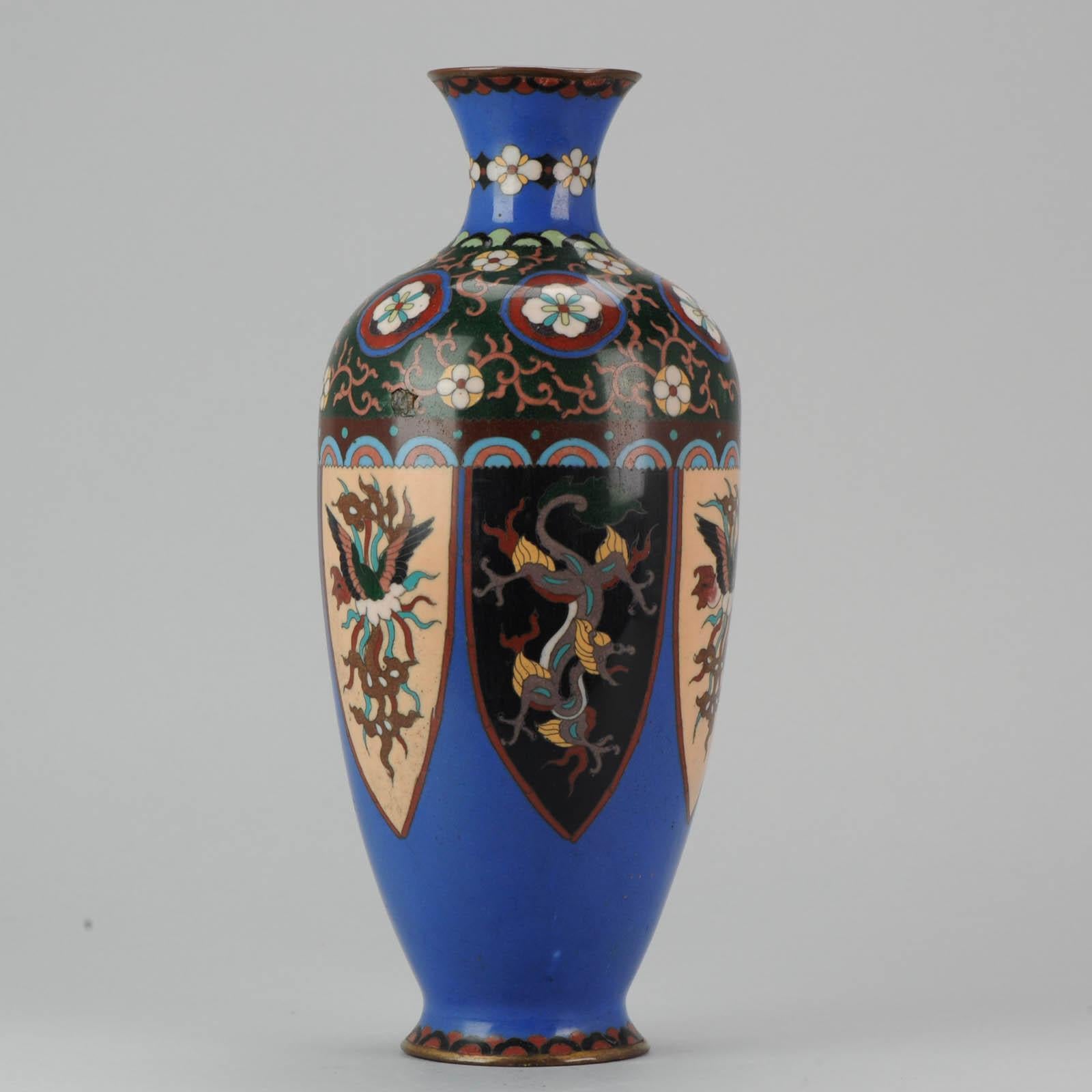 Cloissoné Antique Meiji Japanese Bronze Cloisonne Vase Cranes Glaze Vase Japan For Sale