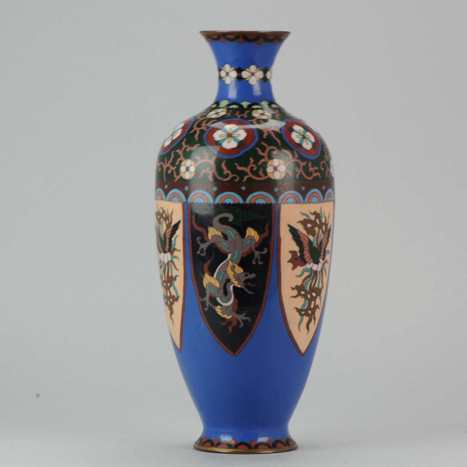 Cloisonné Vase japonais ancien en bronze cloisonné avec glaçure à l'écaille de grue de Meiji, Japon en vente