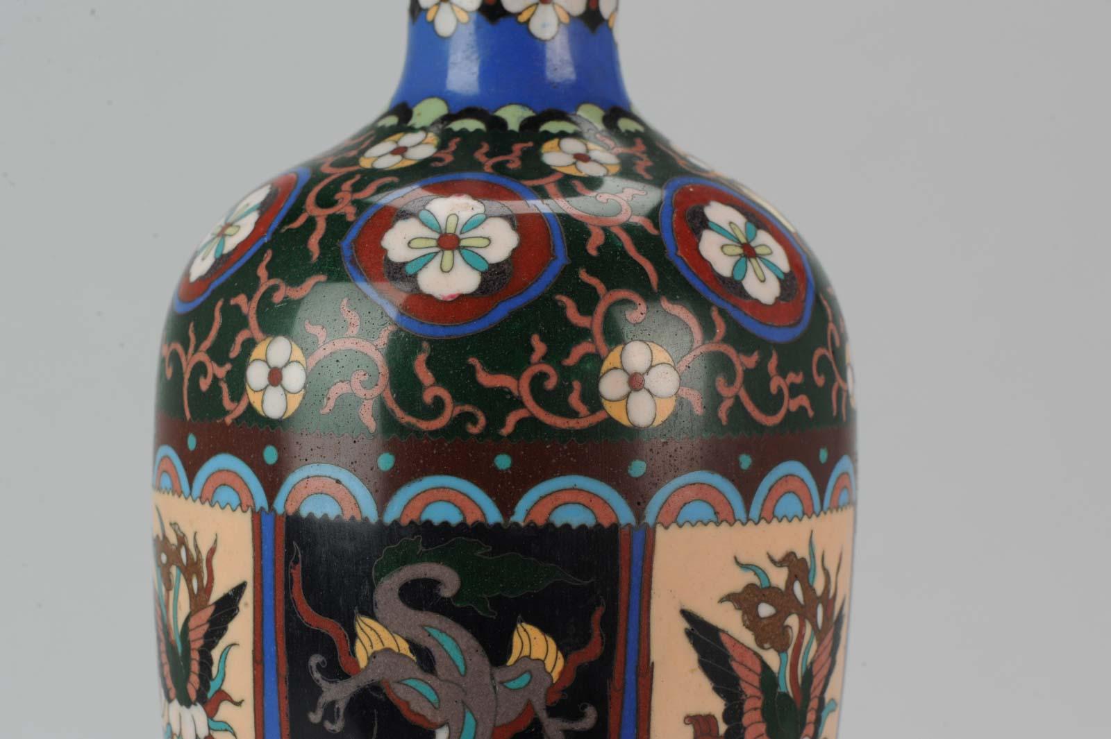 Antique Meiji Japanese Bronze Cloisonne Vase Cranes Glaze Vase Japan For Sale 1