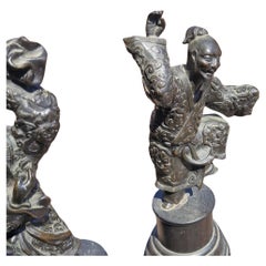 Antique Meiji Japanese Bronze Figures Dancing Man in Chinese Style