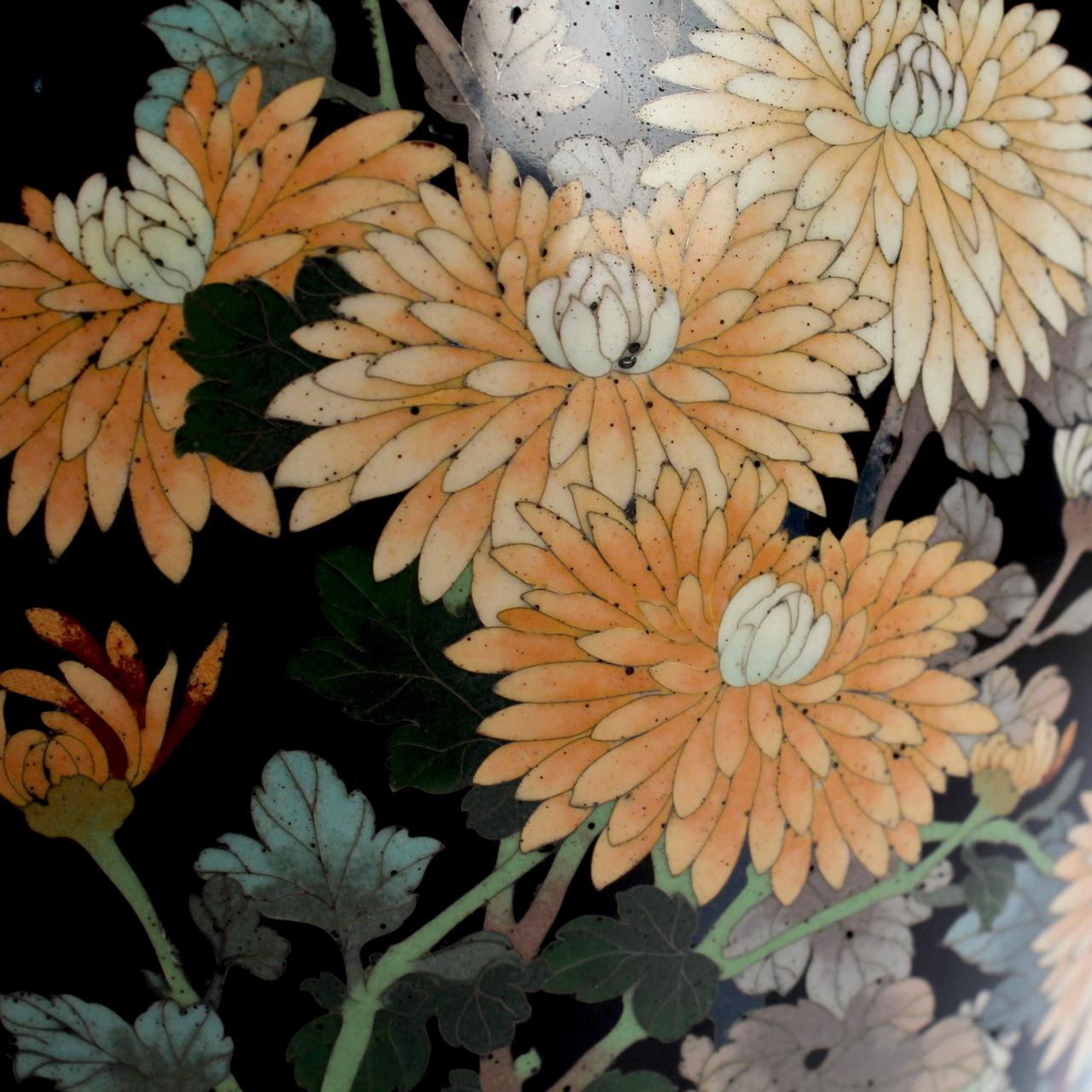 Antique Meiji Japanese Cloisonné Black Enamel Vase with Flowers and Butterflies 7