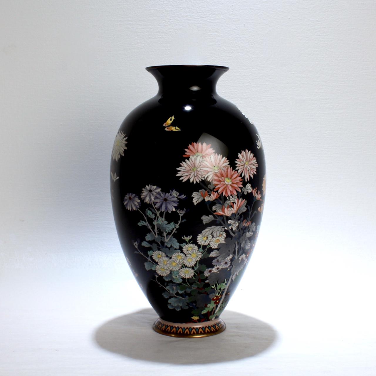 black cloisonne vase