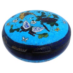 Boîte Kogo japonaise d'antiquités Meiji en émail cloisonné à motif papillon