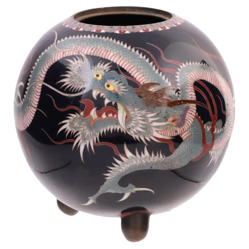 Antique Meiji Japanese Cloisonne Enamel Dragon Censor Koro For Sale