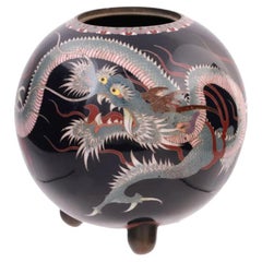 Antique Meiji Japanese Cloisonne Enamel Dragon Censor Koro