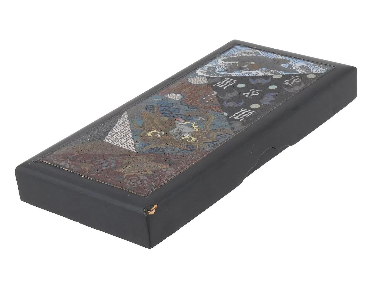 Antique Meiji Japanese Cloisonne Enamel Dragon Unusual Box In Good Condition For Sale In Long Island City, NY