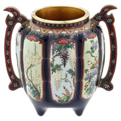Antiguo tarro japonés Meiji con asa de esmalte cloisonné atribuido a OTA KICHISABURO