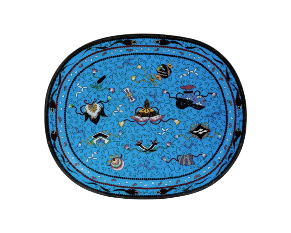Cloissoné Antique Meiji Japanese Cloisonne Enamel Luckey Charms Tray Plate