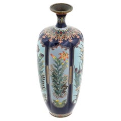 Vase floral japonais ancien en émail cloisonné à plusieurs panneaux, attribué à OTA