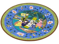 Antique Meiji Japanese Cloisonne Enamel Pink And Purple Plate With Children