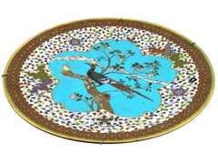 Antique Meiji Japanese Cloisonne Enamel Plate Depicting A Pheasant On A Tree