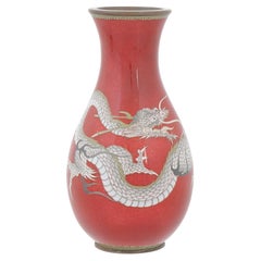 Antique Meiji Japanese Cloisonne Enamel Red Translucent Dragon Vase