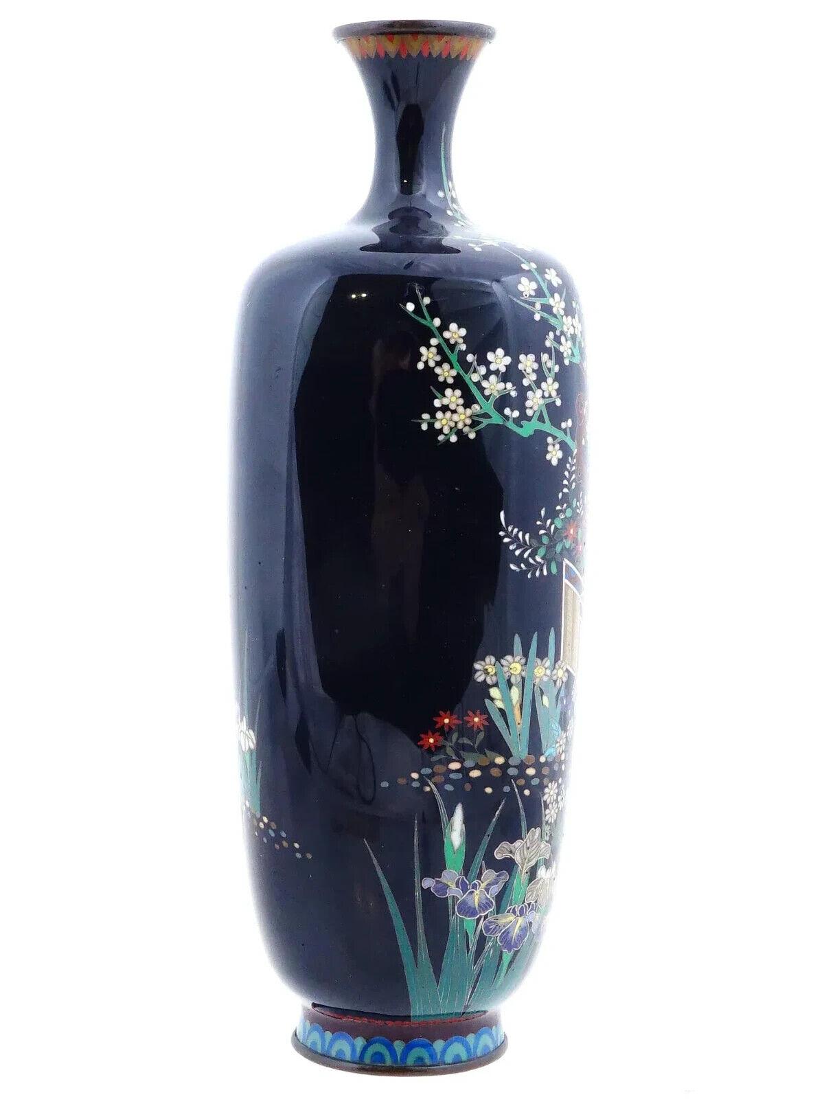 Cloisonné Antico paravento giapponese Meiji con smalto cloisonne e filo d'argento firmato OTA in vendita