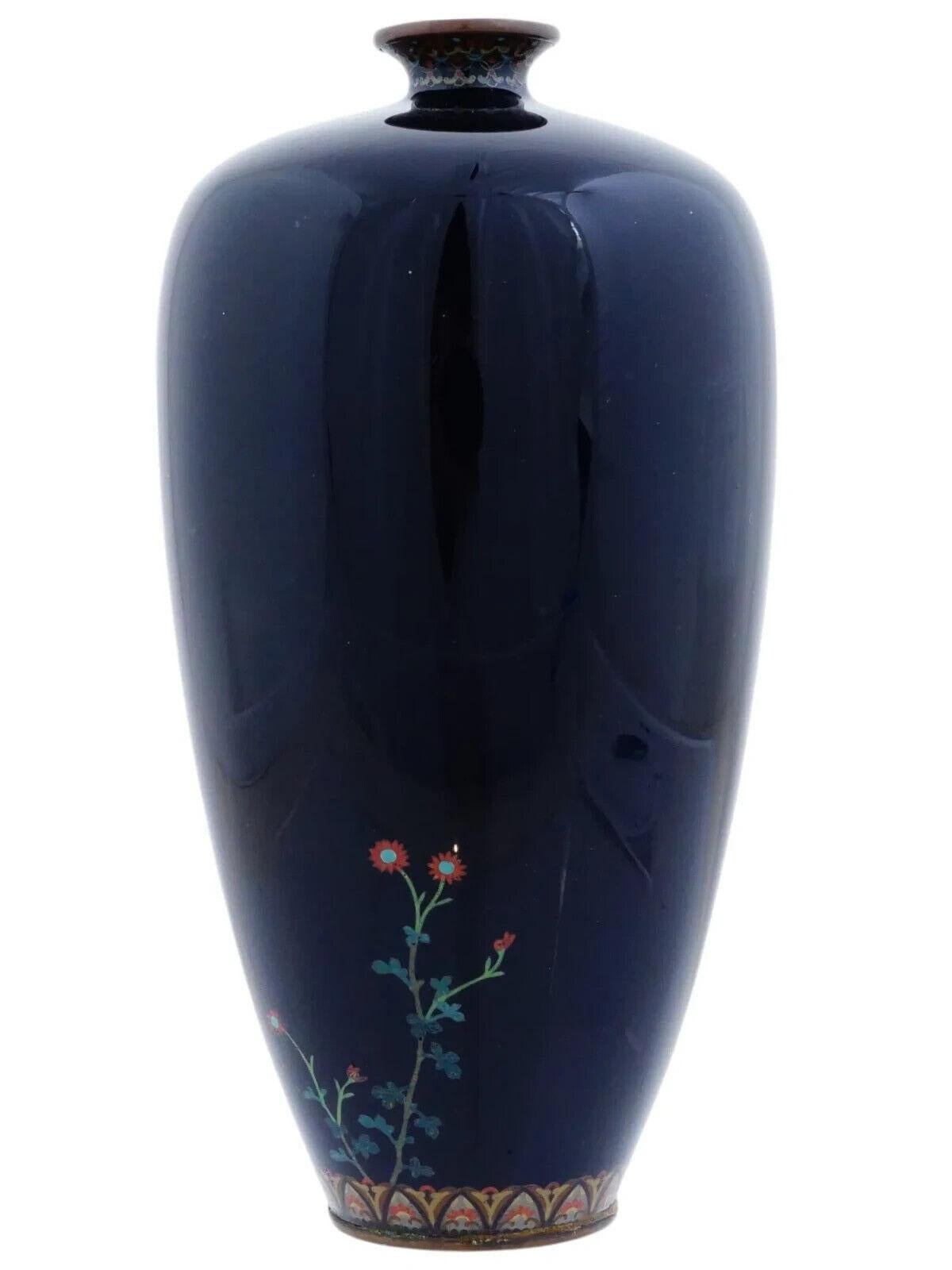 Antiguo Jarrón Japonés Meiji de Esmalte Cloisonné Bambú y Pájaro Dorado Escuela Hayashi Cloissoné en venta