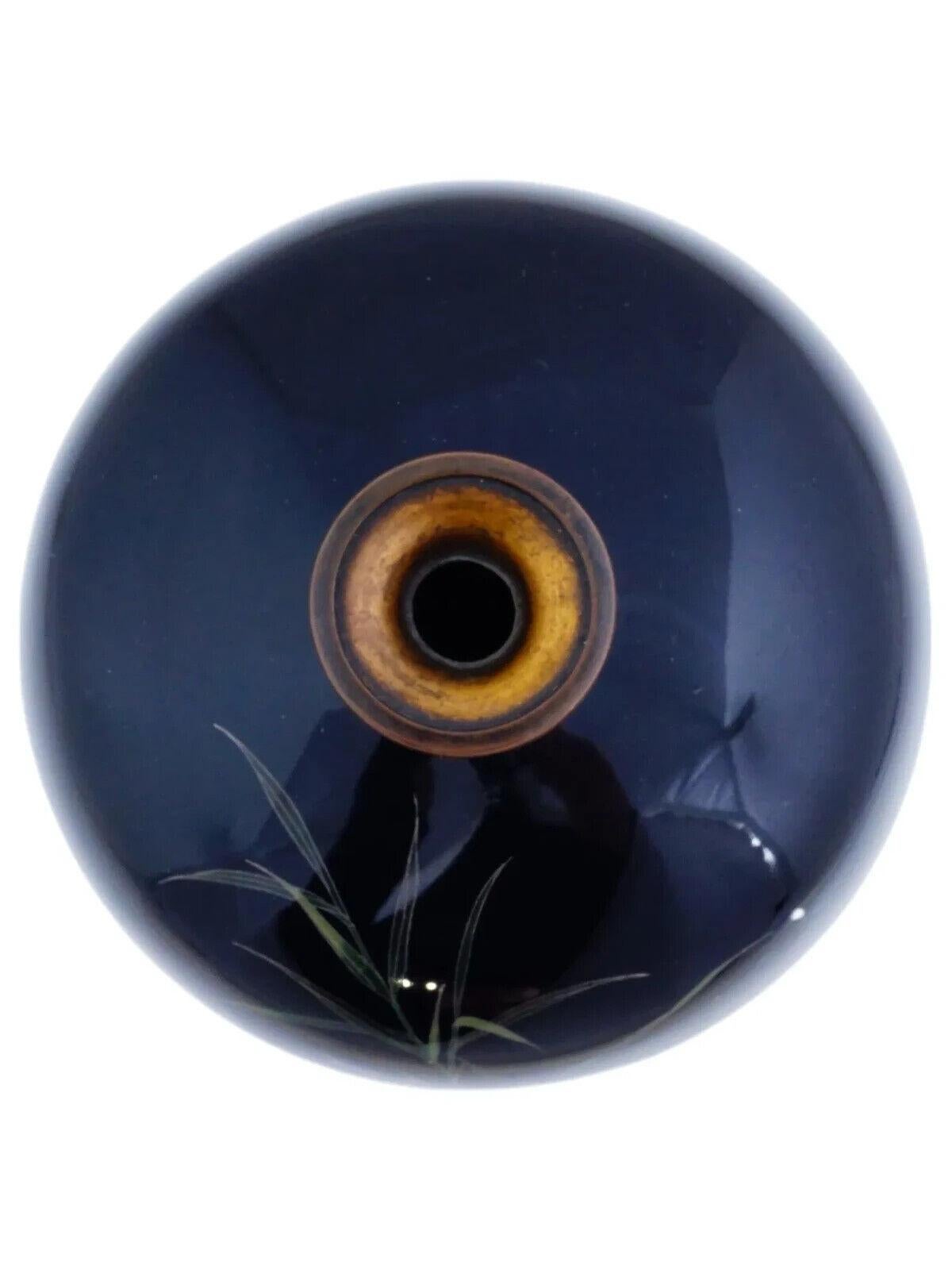 Antiguo Jarrón Japonés Meiji de Esmalte Cloisonné Bambú y Pájaro Dorado Escuela Hayashi siglo XIX en venta