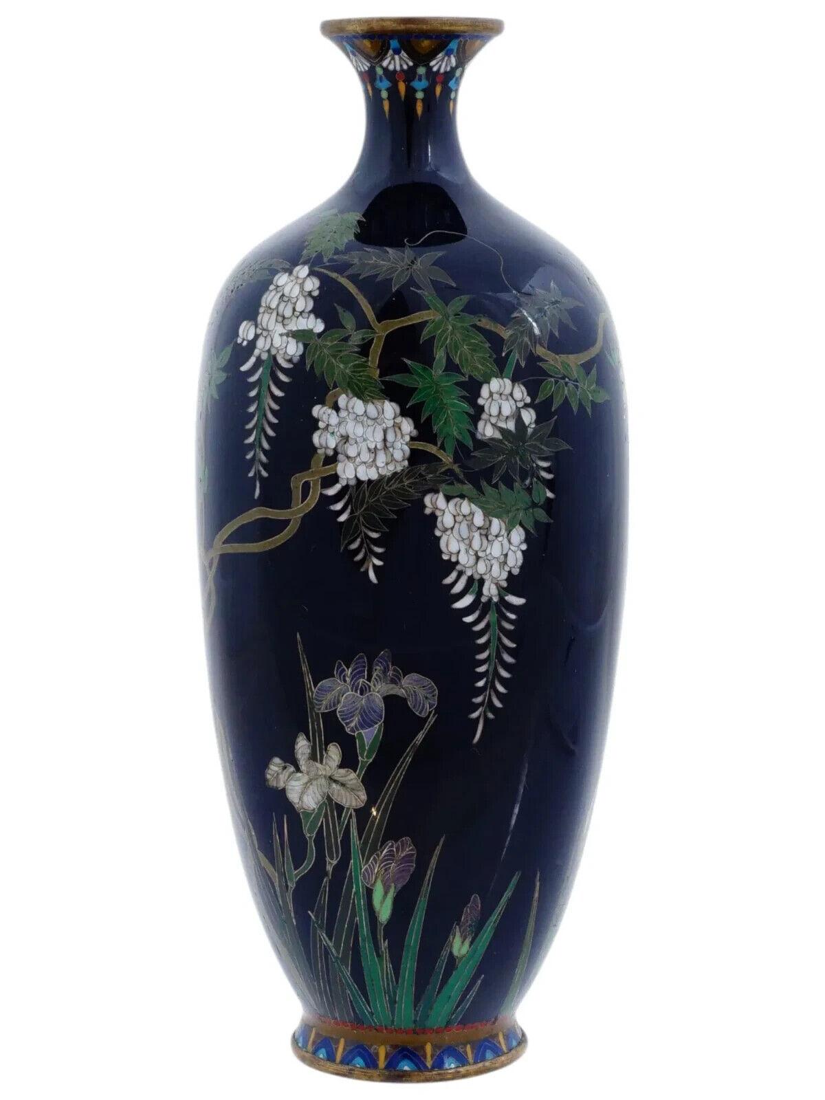 Antiguo Jarrón Japonés Meiji de Esmalte Cloisonné Bambú y Pájaro Dorado Escuela Hayashi en venta 2