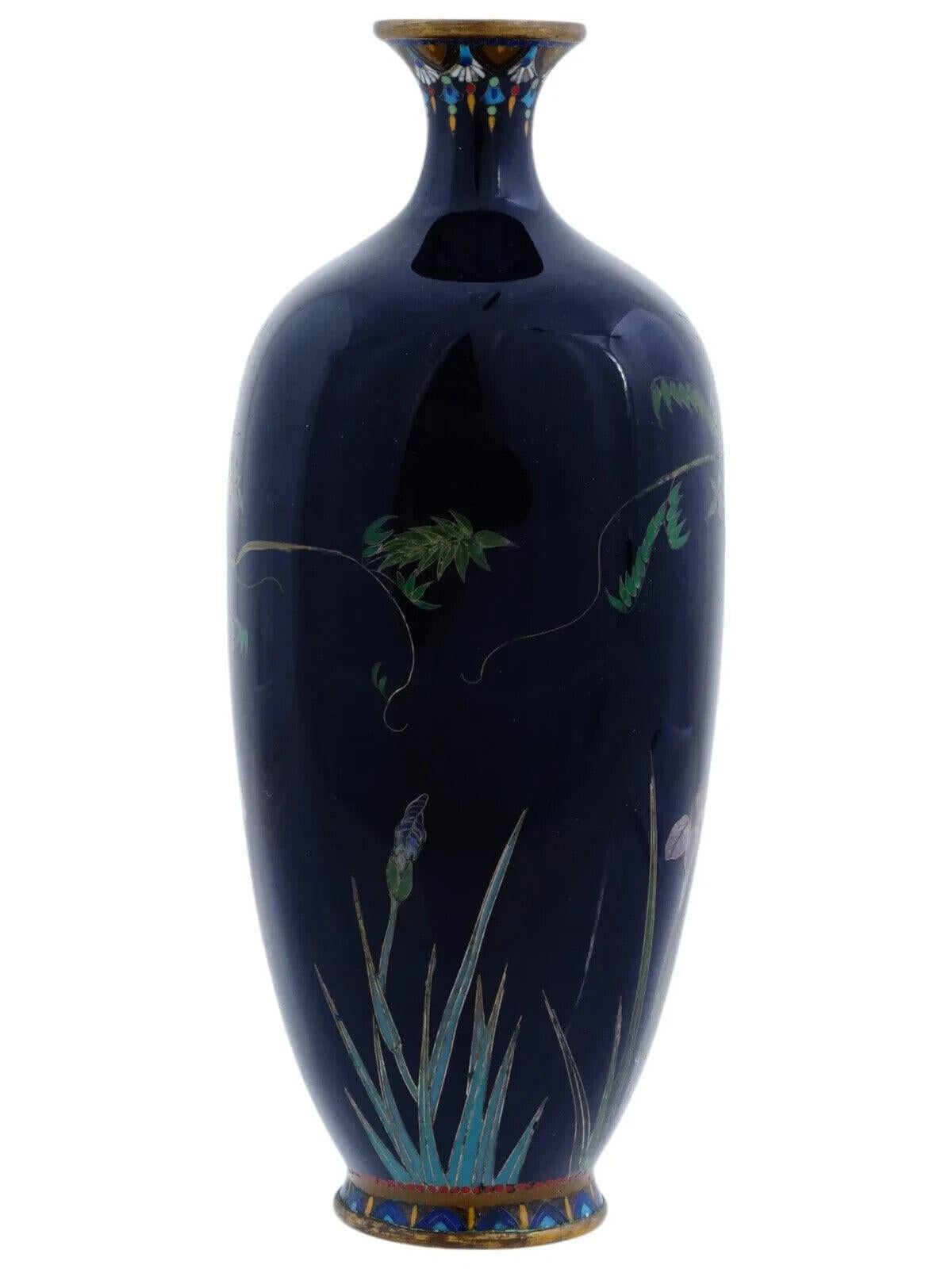 Antique Meiji Japanese Cloisonne Enamel Vase Wisteria Attributed To OTA Silver In Good Condition For Sale In New York, NY