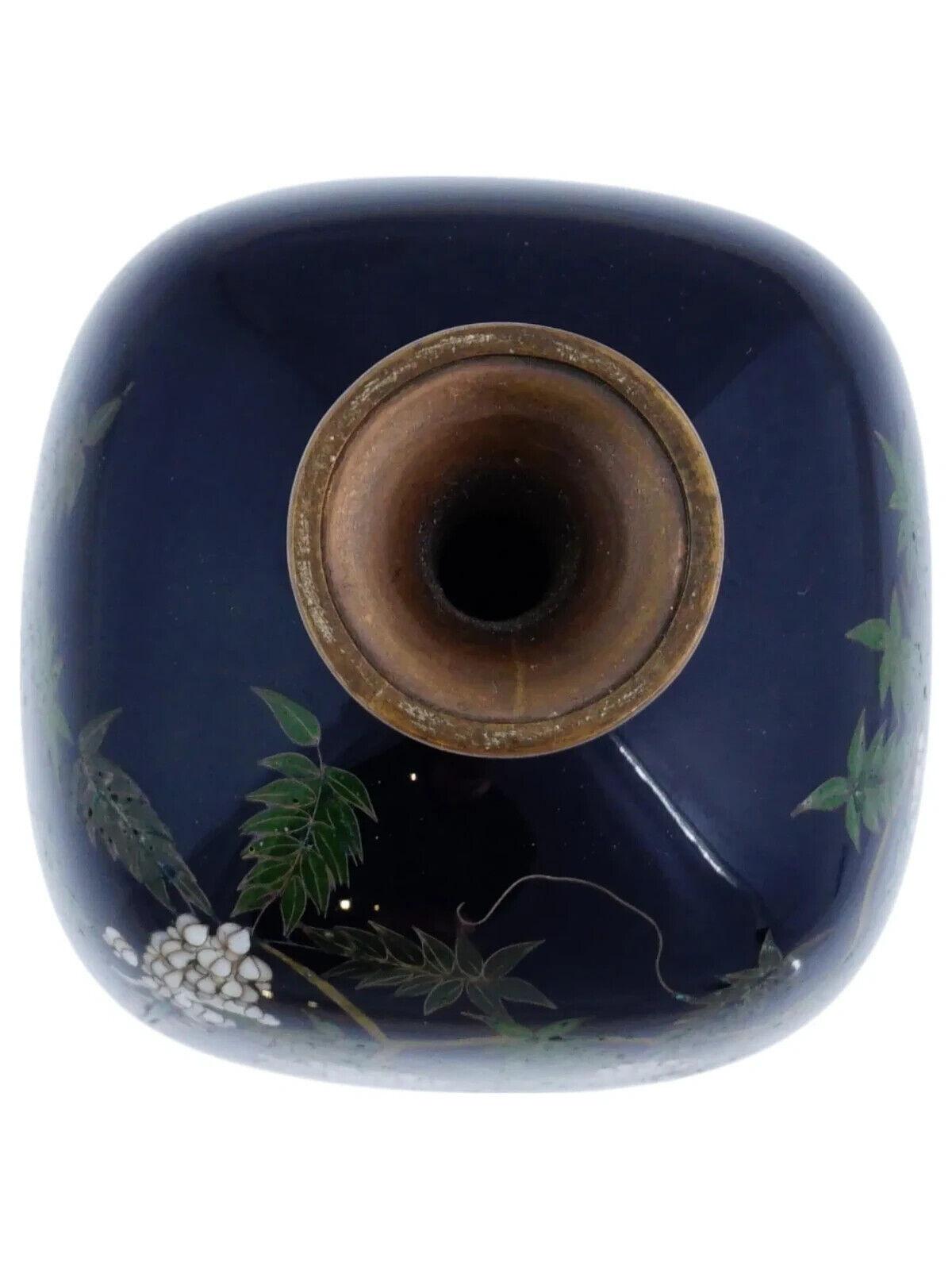 19th Century Antique Meiji Japanese Cloisonne Enamel Vase Wisteria Attributed To OTA Silver For Sale