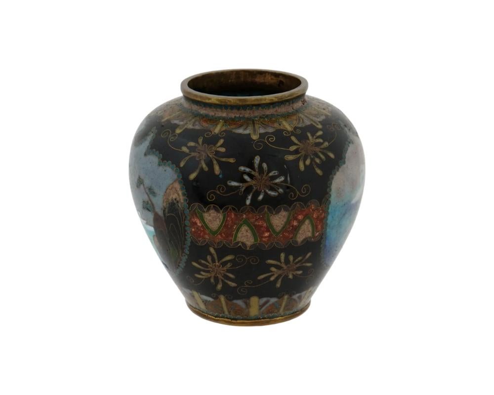 Antique Meiji Japanese Cloisonne Enamel Wireless Vase with Snow and Mountain Sce In Good Condition For Sale In New York, NY