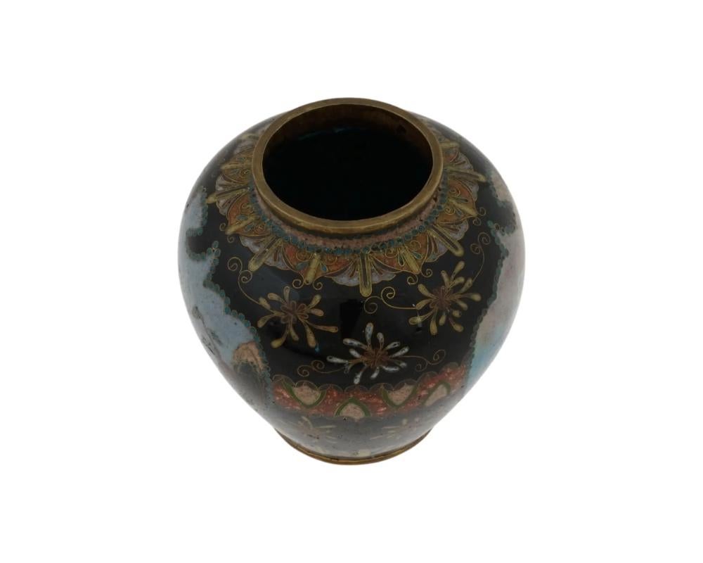 19th Century Antique Meiji Japanese Cloisonne Enamel Wireless Vase with Snow and Mountain Sce For Sale