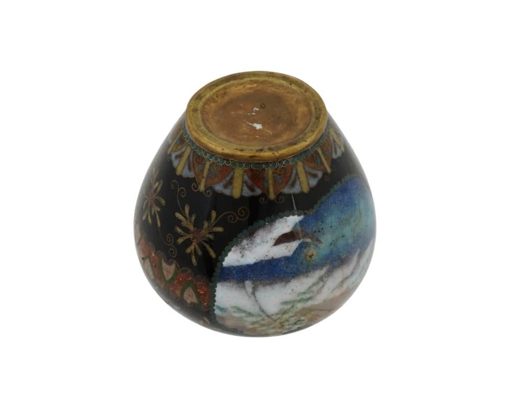 Brass Antique Meiji Japanese Cloisonne Enamel Wireless Vase with Snow and Mountain Sce For Sale