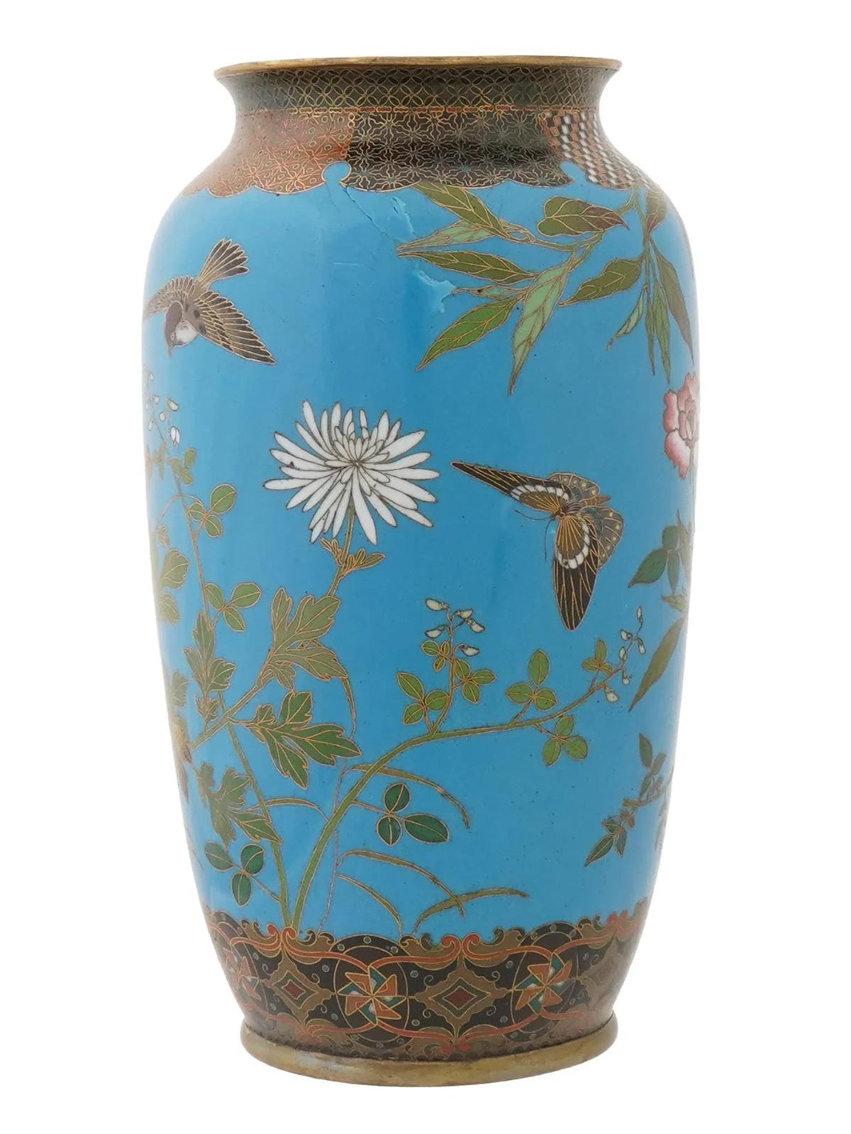 19th Century Antique Meiji Japanese Cloisonne Geometric Floral Fruit Vase Attributed To GOTO For Sale