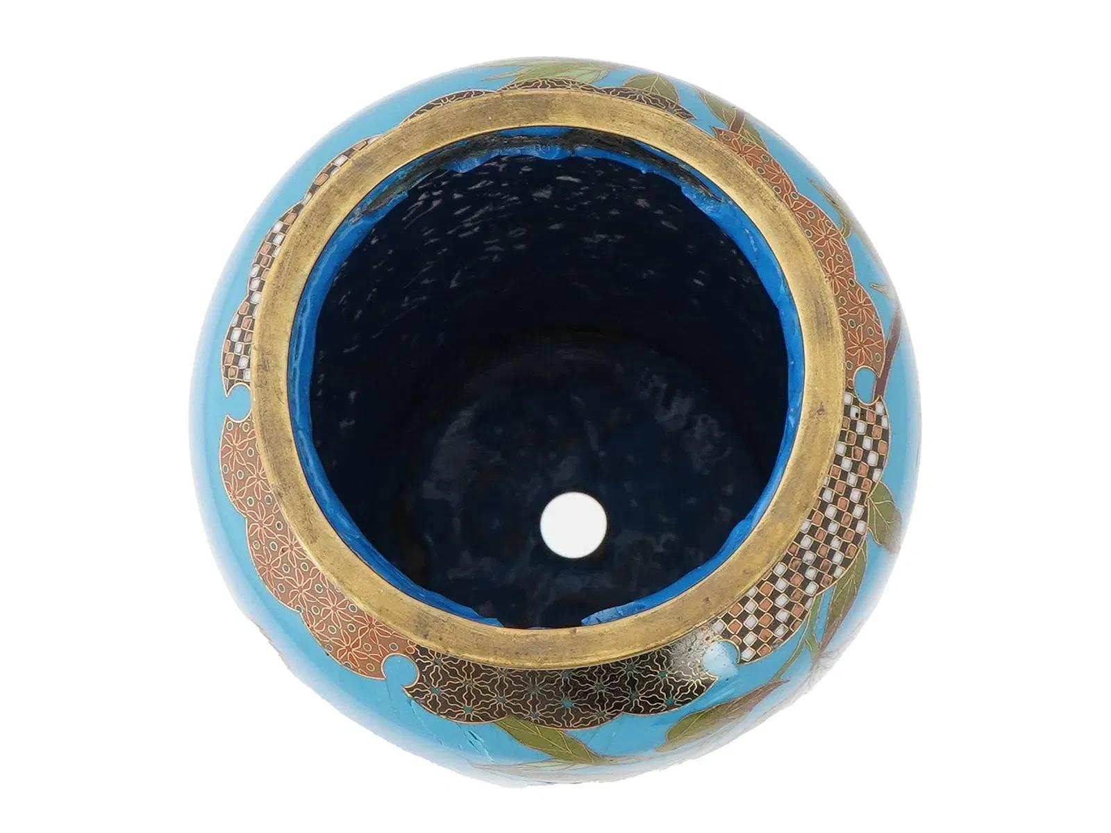 Enamel Antique Meiji Japanese Cloisonne Geometric Floral Fruit Vase Attributed To GOTO For Sale