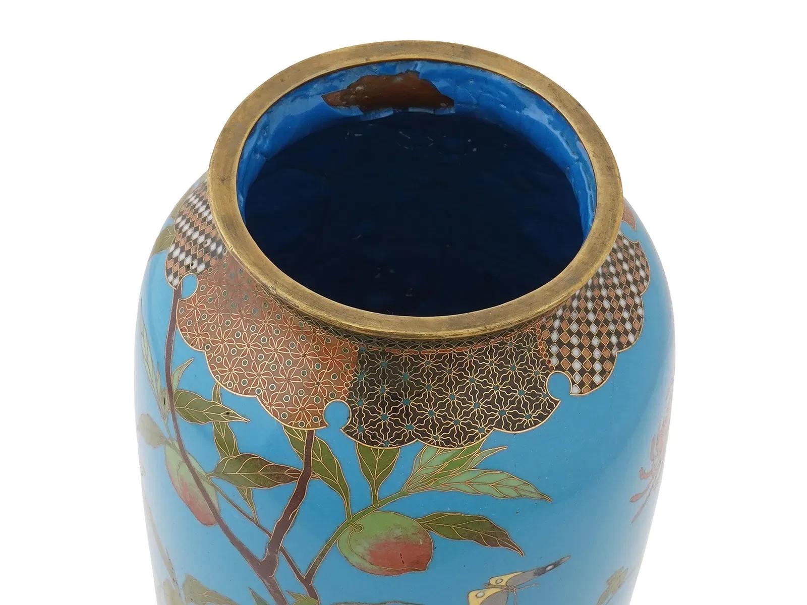 Antique Meiji Japanese Cloisonne Geometric Floral Fruit Vase Attributed To GOTO For Sale 2