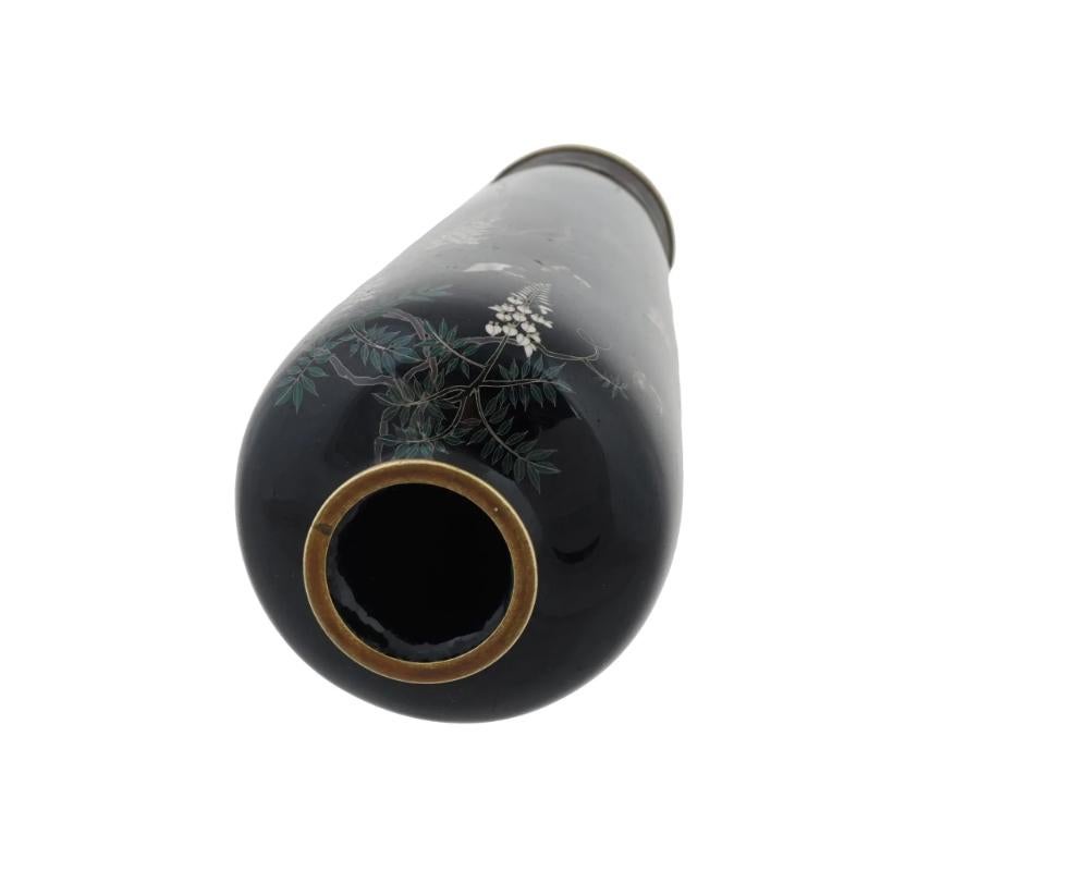 Antico vaso Meiji giapponese in cloisonne dell'età dell'oro con glicine e uccelli, attribuito al In condizioni buone in vendita a New York, NY