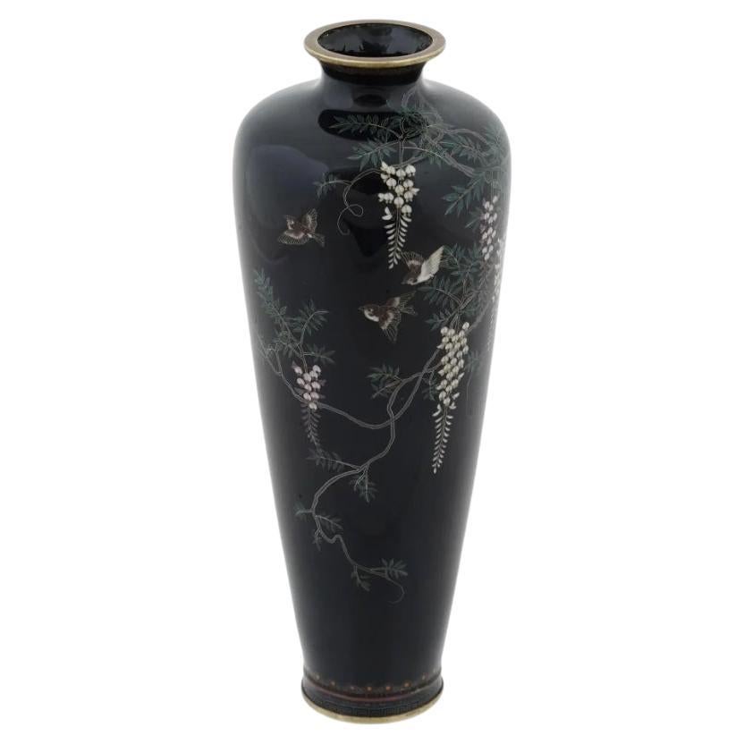 Antique Meiji Japanese Cloisonne Golden Age Wisteria and Birds Vase Attributed t