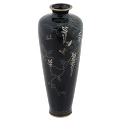 Antique Meiji Japanese Cloisonne Golden Age Wisteria and Birds Vase Attributed t