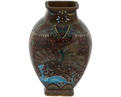 Antiguo Jarrón Japonés Meiji Cloisonné Esmalte Dorado Dragón Atribuido a Hond