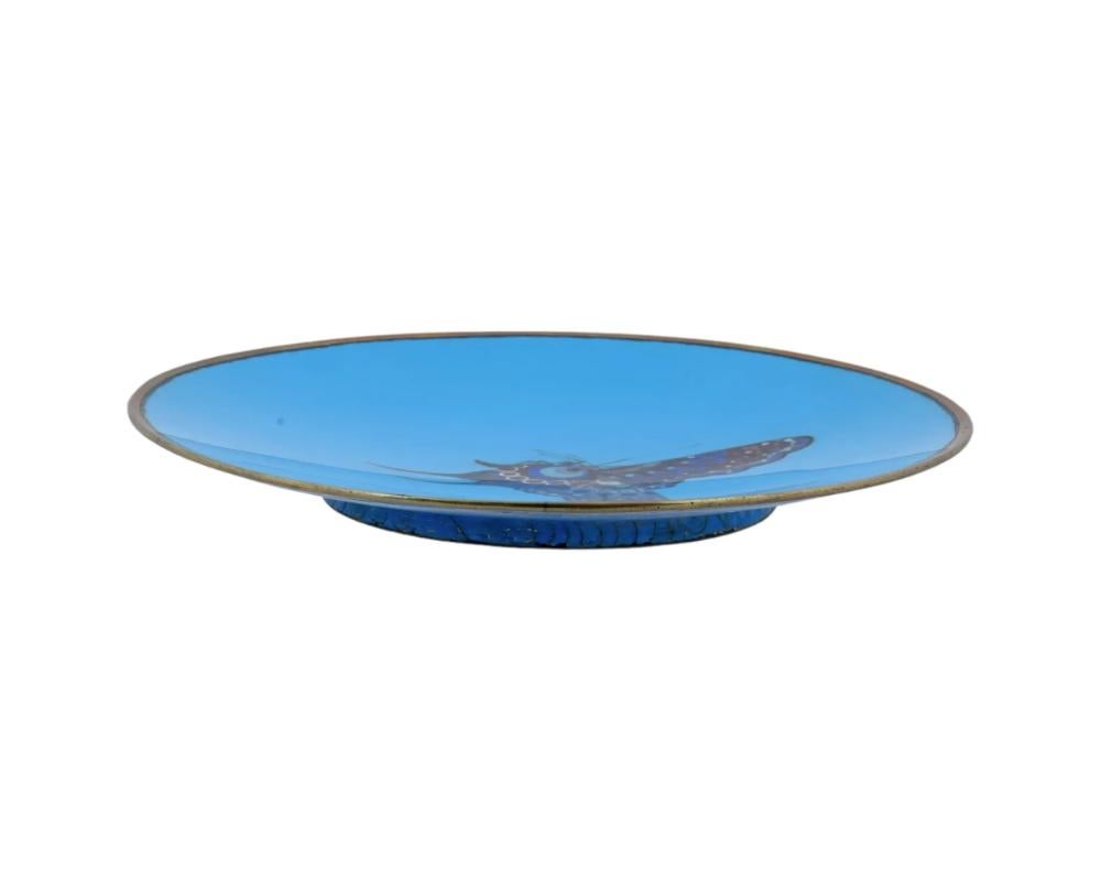 Cloissoné Antique Meiji Japanese Cloisonne Goldstone Spotted Butterfly Plate Charger For Sale