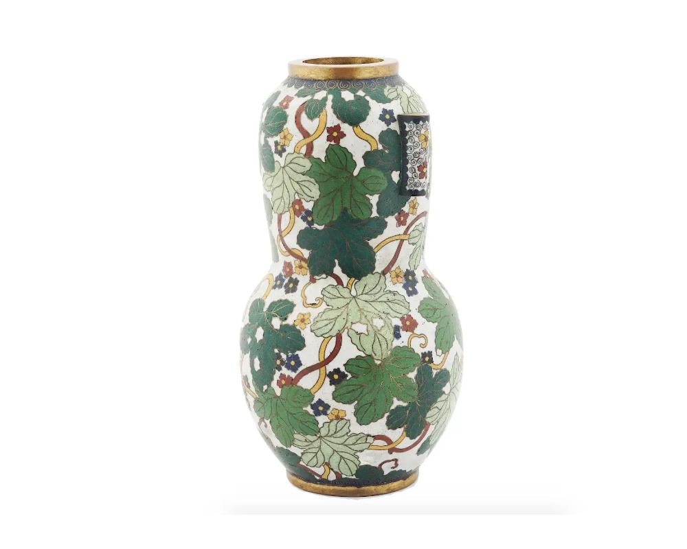 19th Century Antique Meiji Japanese Cloisonne Enamel Gourd Shape Vase For Sale