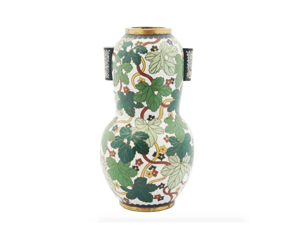 19th Century Antique Meiji Japanese Cloisonne Enamel Gourd Shape Vase For Sale