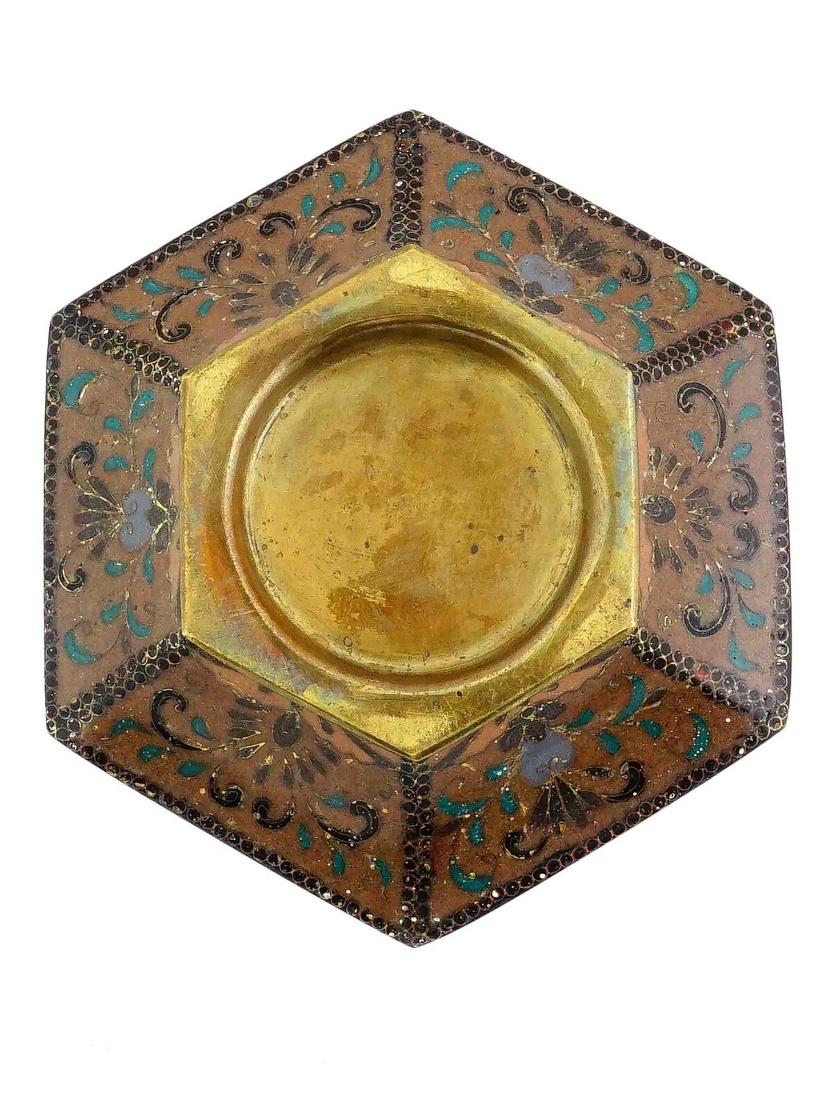 XIXe siècle Vase japonais ancien hexagonal en émail cloisonné et pierre d'or de style Meiji en vente