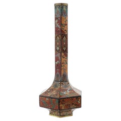 Antique Meiji Japanese Cloisonne Hexagonal Goldstone Enamel Vase