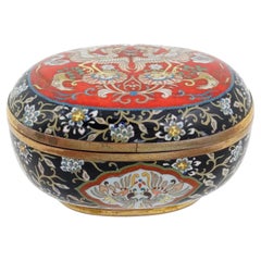 Antique Meiji Japanese Cloisonne Red Enamel Silver Wire Kogo Box
