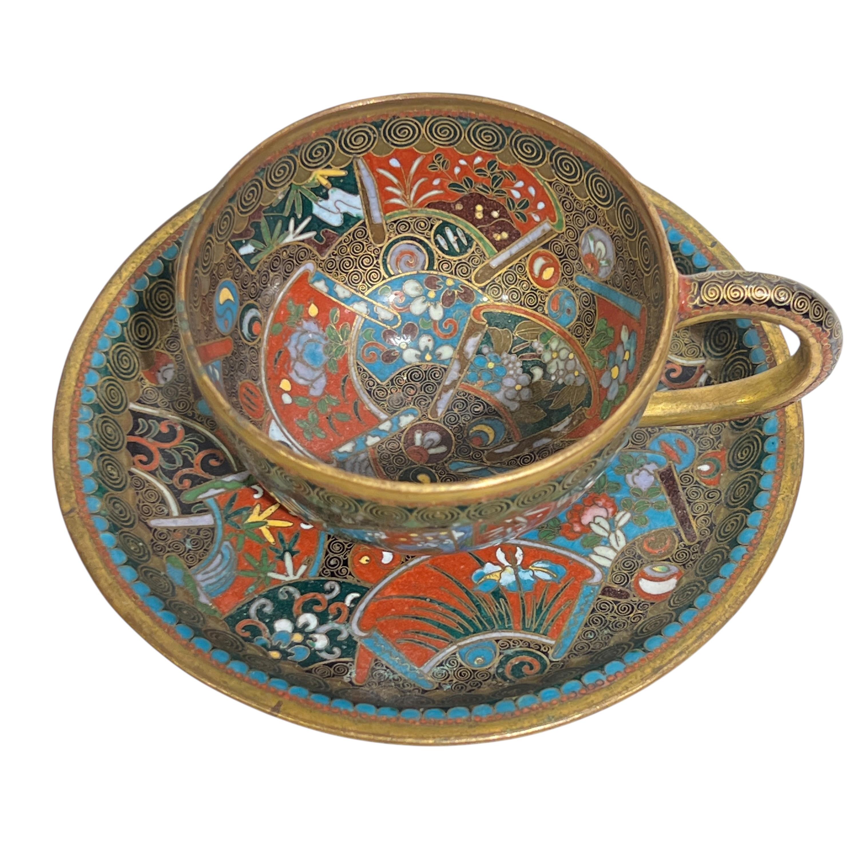 Antique Meiji Japanese Cloisonne Tea Service in vendita 7