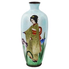 Antique Meiji Japanese Ginbari Cloisonne Enamel Geisha Vase Antique Meiji Japanese Ginbari Cloisonne Enamel Geisha Vase