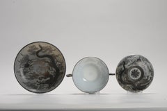 Antica ciotola da tè con coperchio in porcellana giapponese Meiji, rara, con fondo nero, marcata