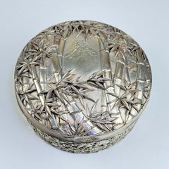 Antique Meiji Japanese Silver-Plated Trinket Box with Mount Fuji by Asahi Shoten