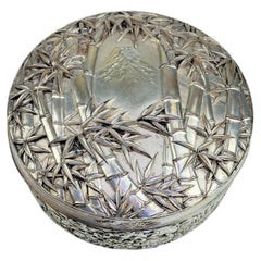 Antique Meiji Japanese Silver-Plated Trinket Box with Mount Fuji by Asahi Shoten
